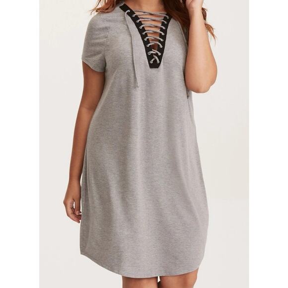 2/$30 Torrid Lace-Up Front Scuba Midi Dress Jersey Gray Womens Plus  2X - Picture 1 of 10